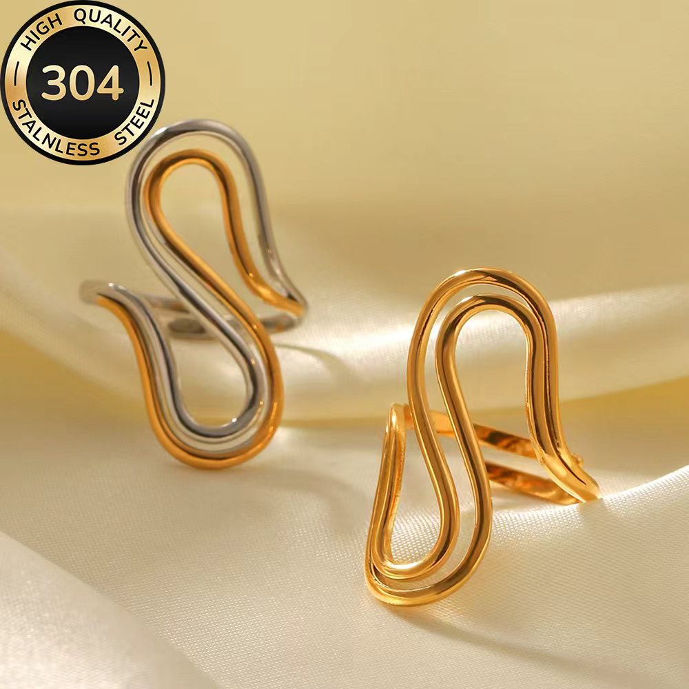 Women's High-Quality Stainless Steel Golden Open Adjustable Ring